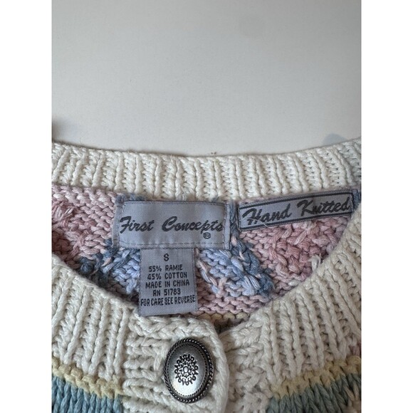 Vintage First Concepts Women’s Hand Knit Cardigan Sweater Pastel Floral Small - Picture 6 of 9